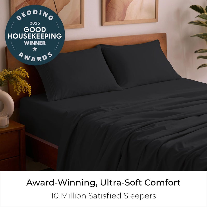 Mellanni Queen Sheets Set - 4 PC Iconic Collection Bedding - Hotel Luxury, Extra Soft, Cooling Bed Sheets - Wrinkle, Fade, Stain Resistant (Queen, Black) - Image 2
